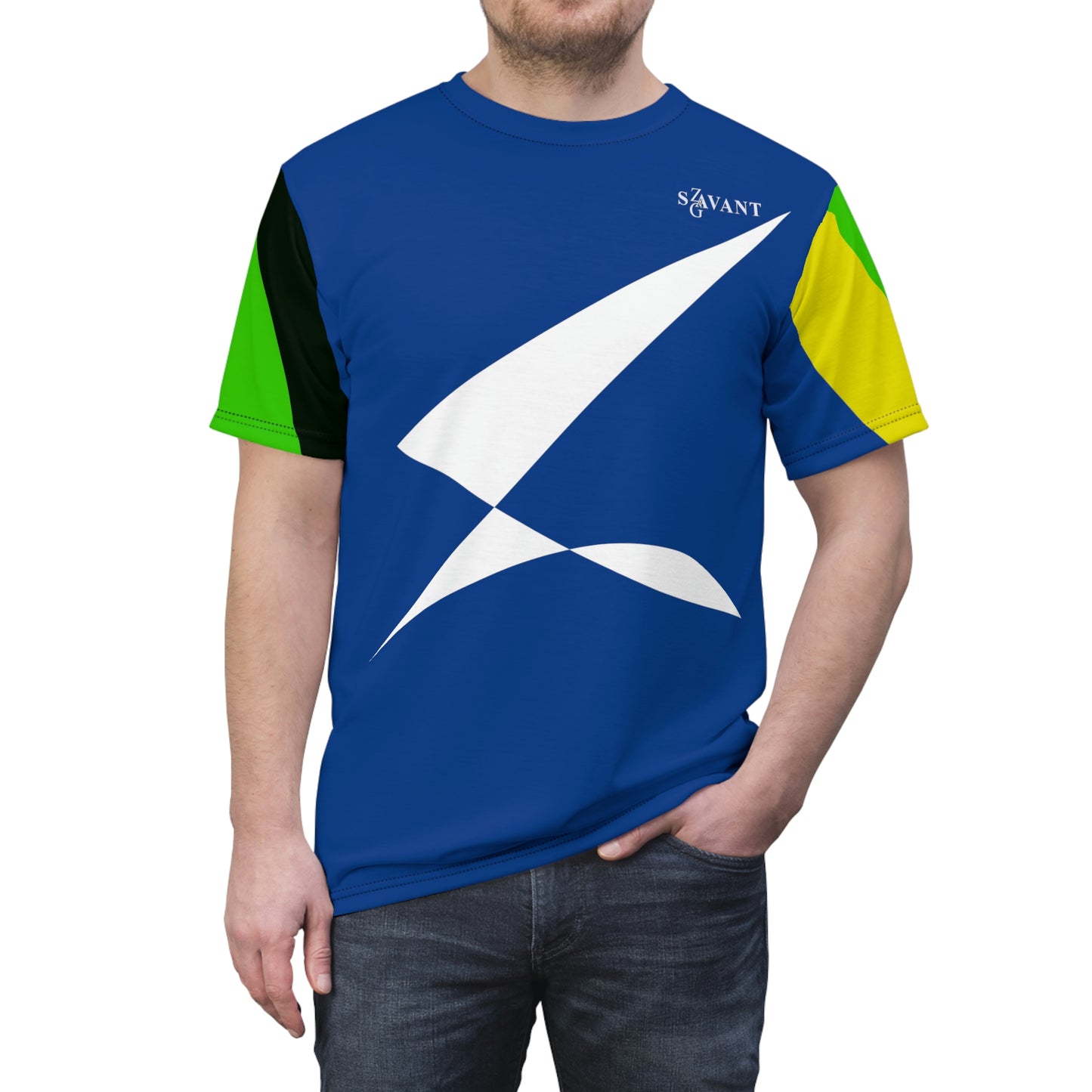Men’s Cut & Sew T-shirt - Blue and White