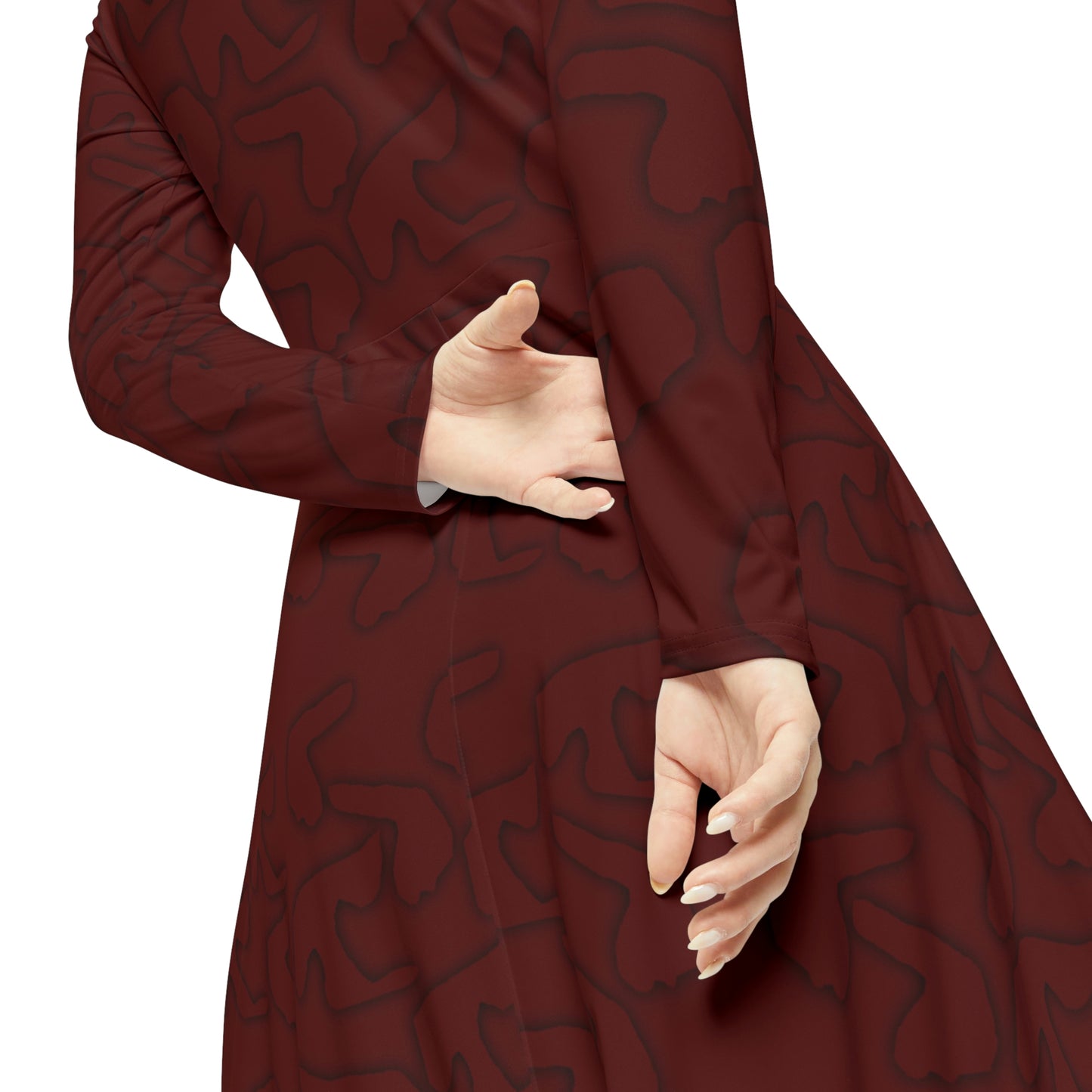 Long Sleeve Dance Dress - Rosewood Red