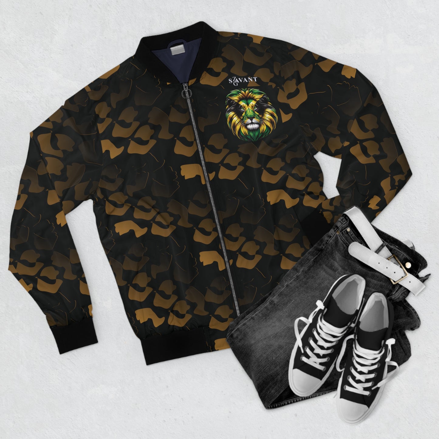 Lion Head | Black and Gold Bomber Jacket