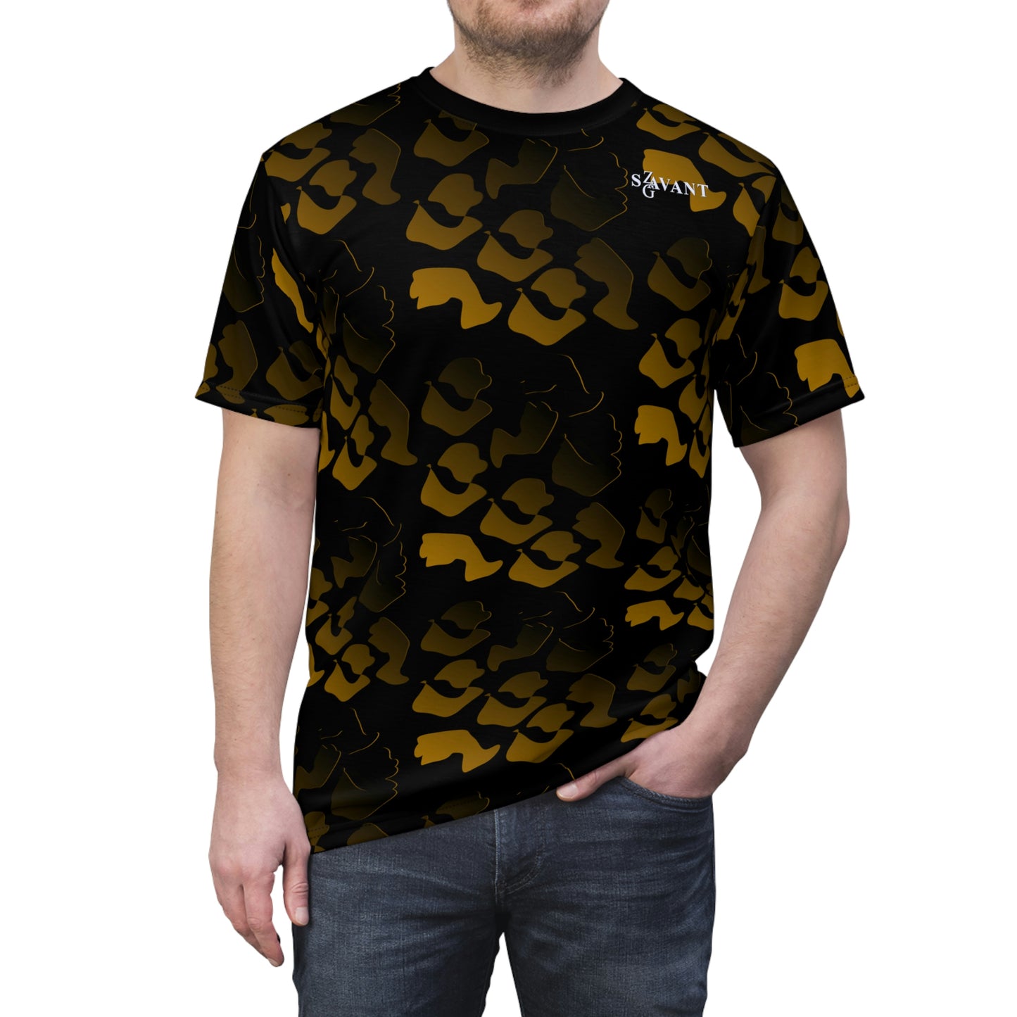 Cut & Sew Camouflage T-shirt - Black and Gold