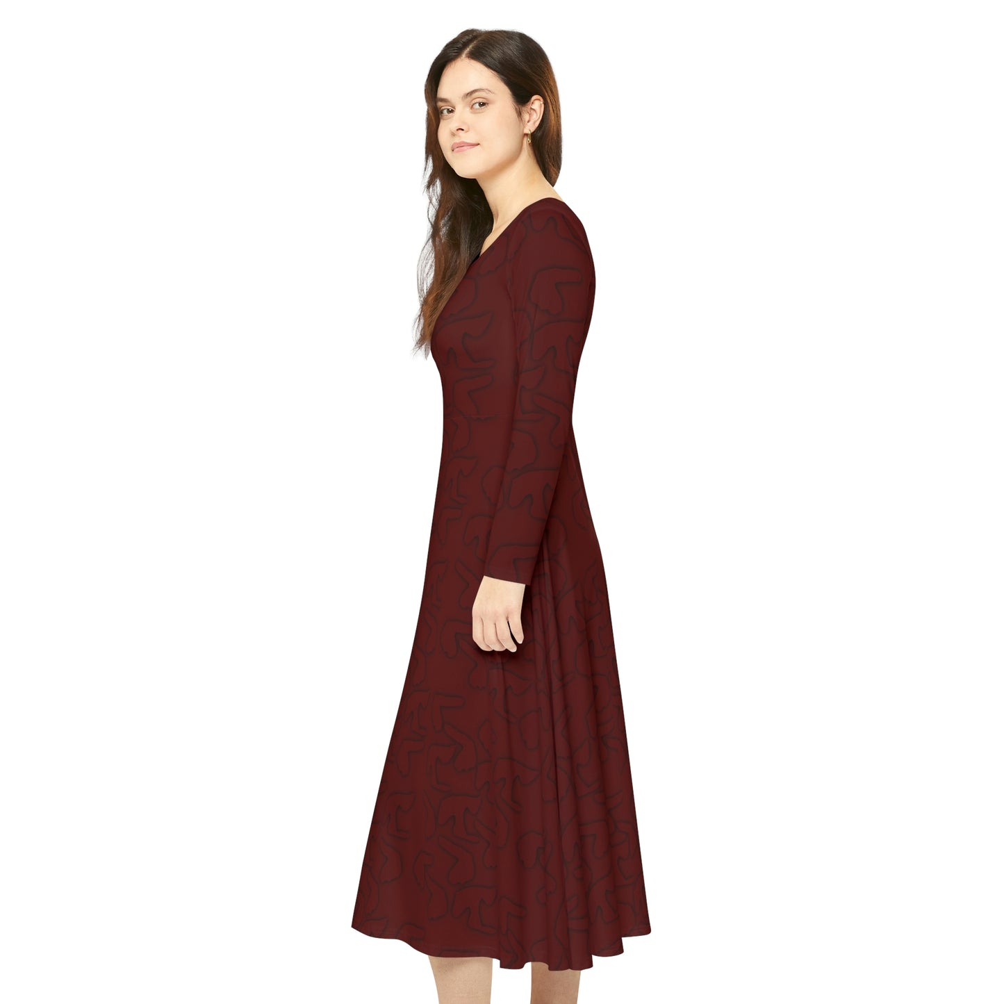 Long Sleeve Dance Dress - Rosewood Red