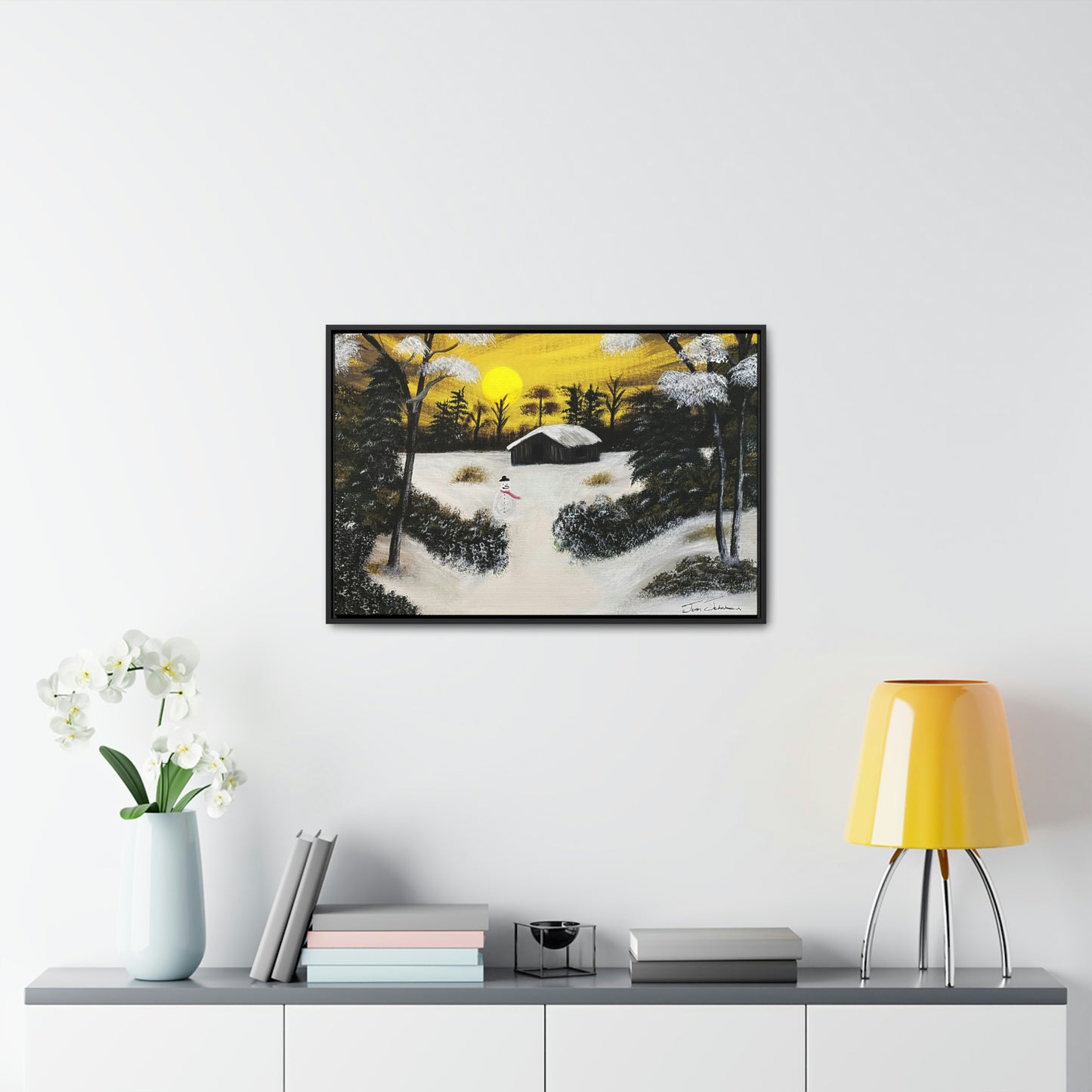 A Snowy Day by the Cabin - Gallery Canvas