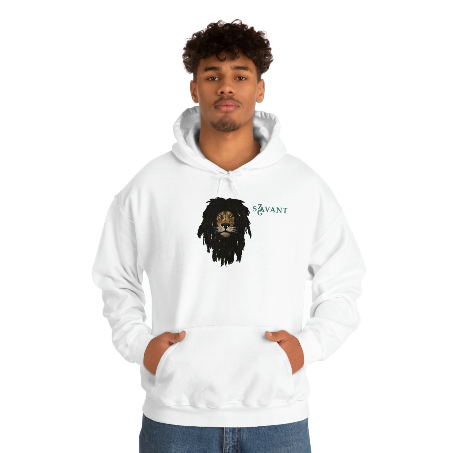 Lion Head Zag Savant Hooded Sweatshirt white