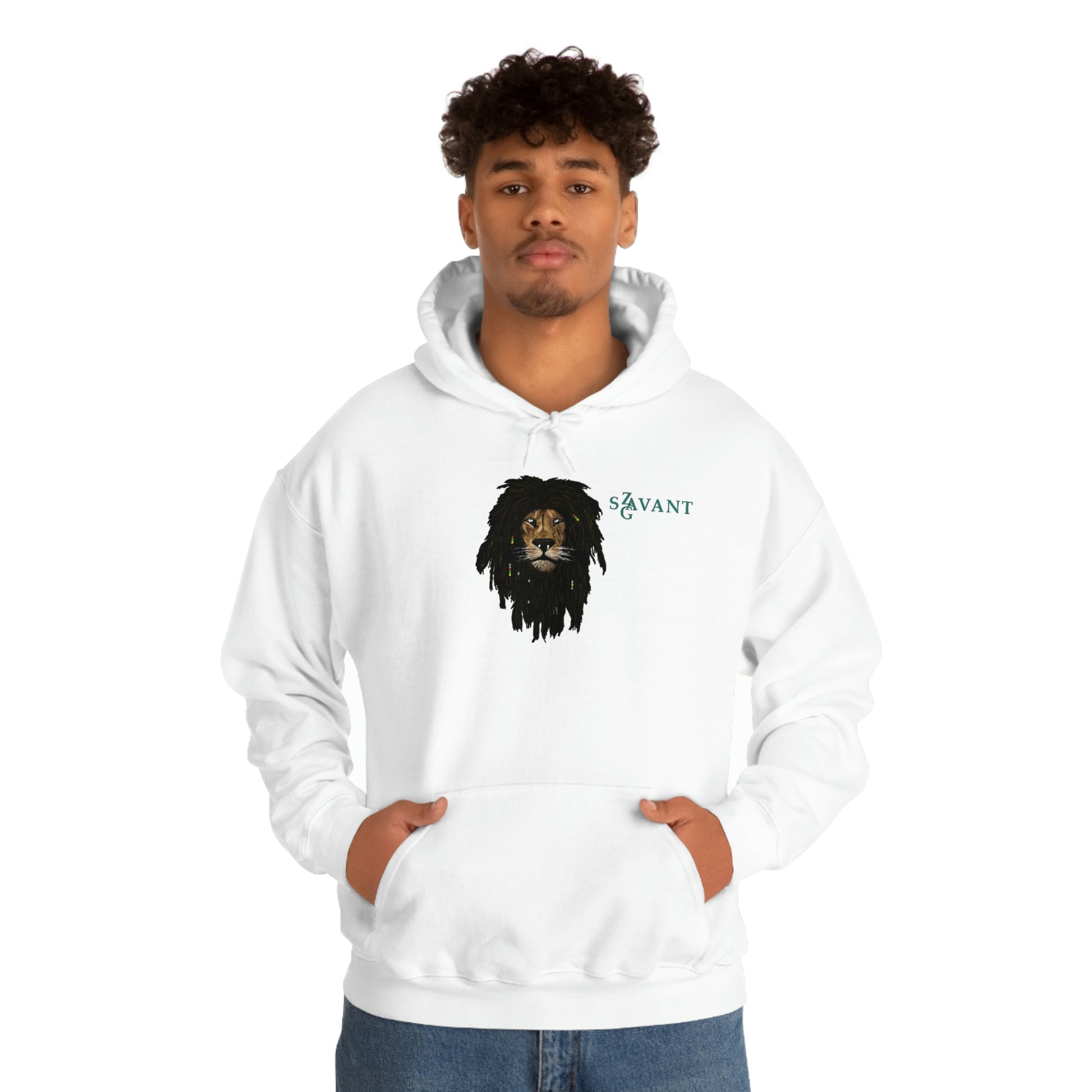 Lion Head Zag Savant Hooded Sweatshirt white