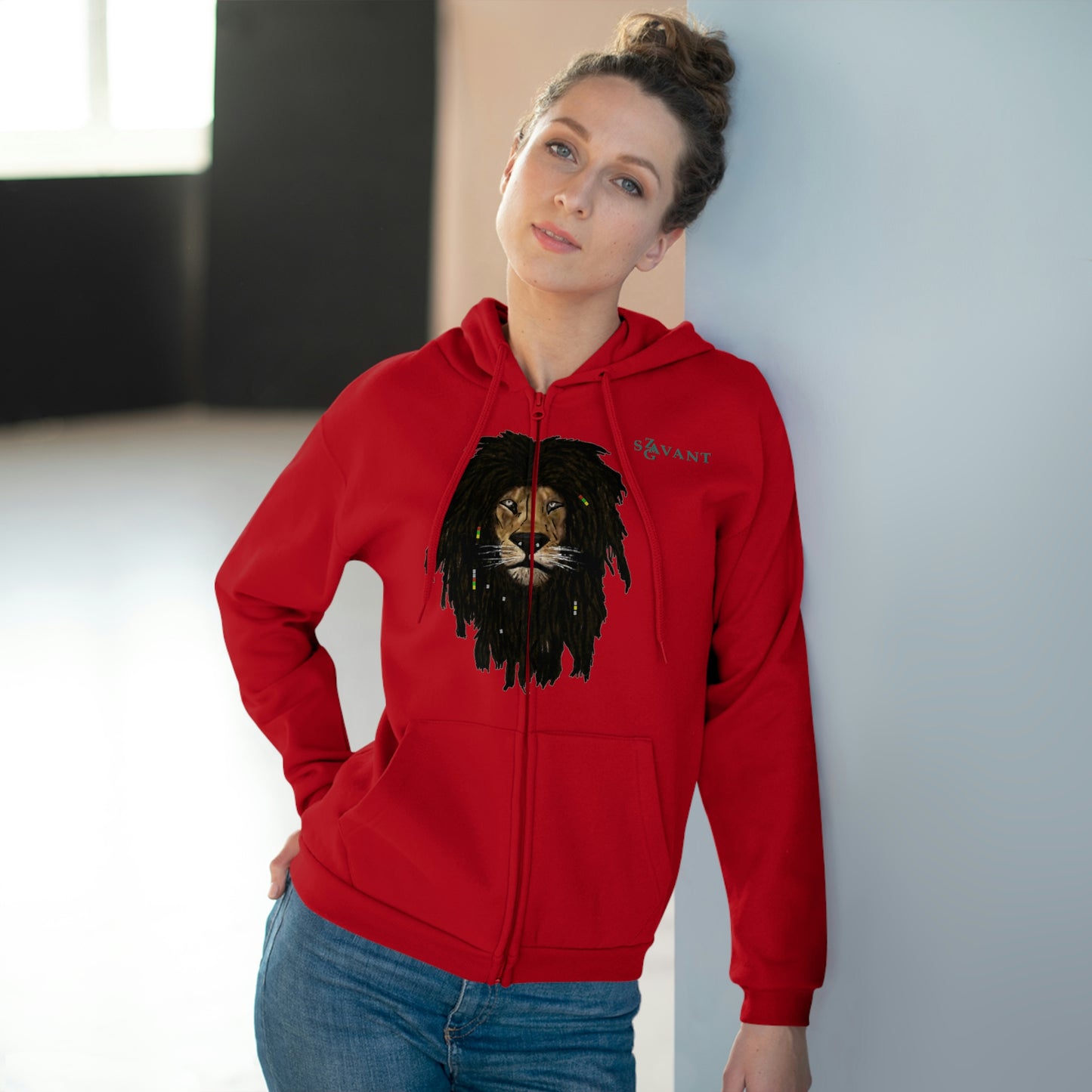 Unisex Hooded Zip Sweatshirt - Lion Head