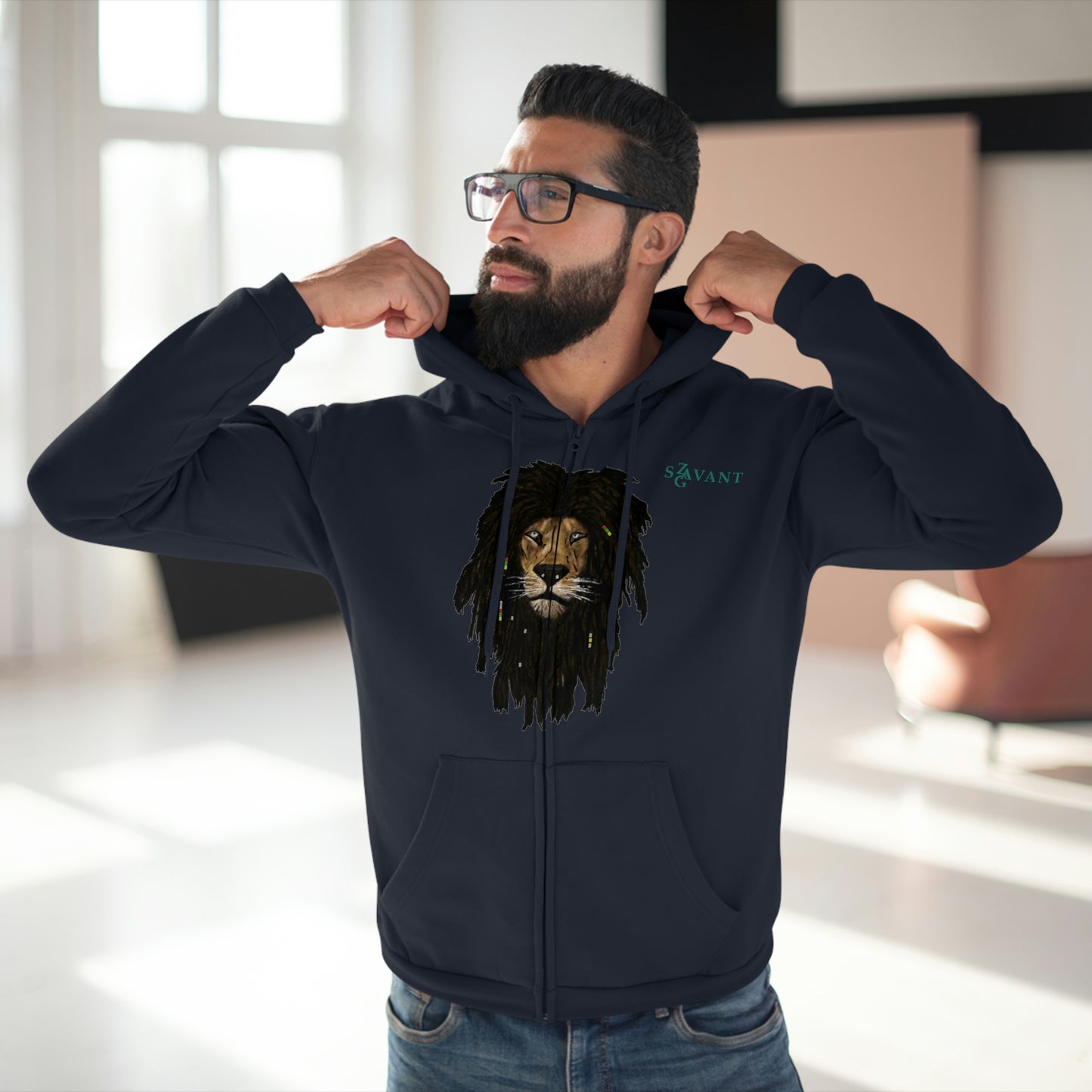 Unisex Hooded Zip Sweatshirt - Lion Head