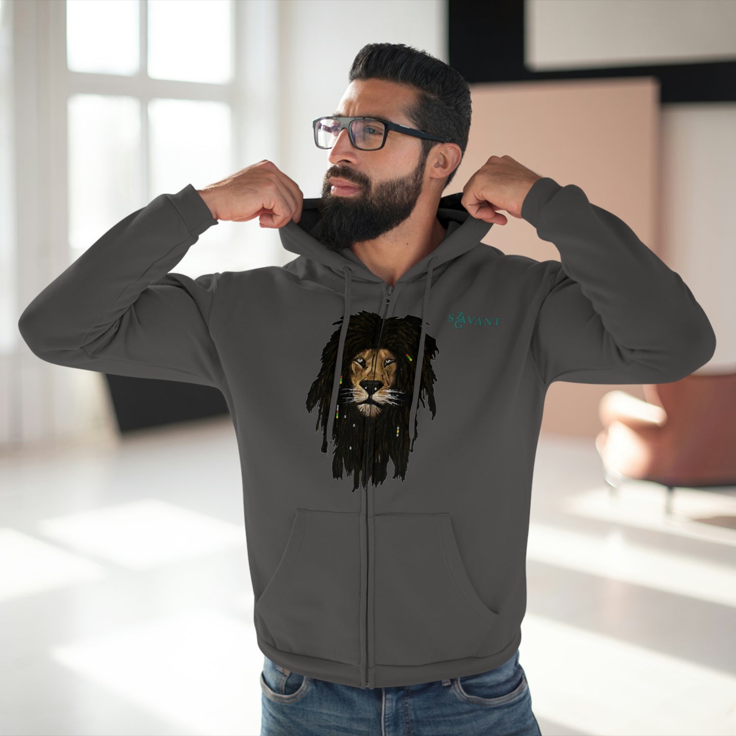 Unisex Hooded Zip Sweatshirt - Lion Head