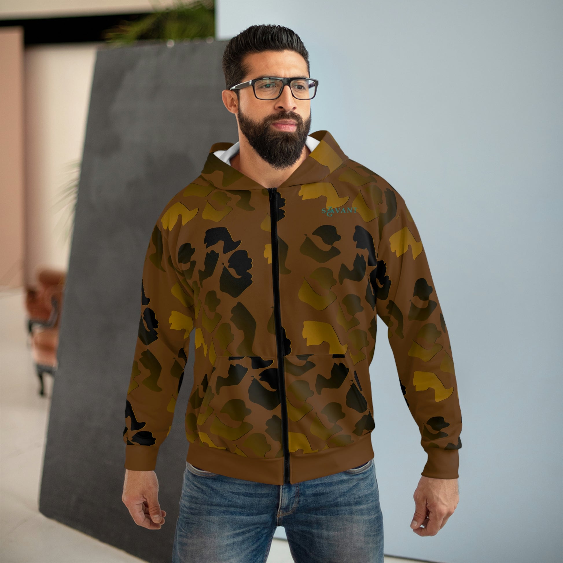 Brown Camouflage Zip Hoodie