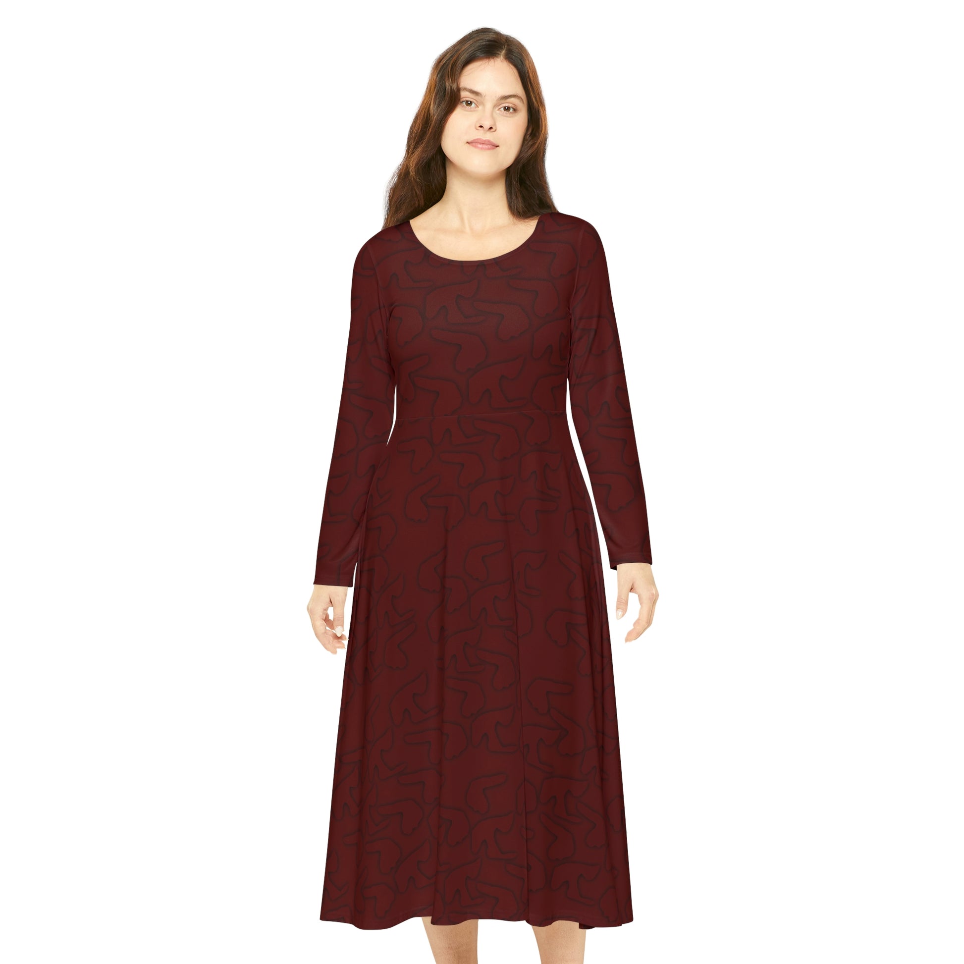 Long Sleeve Dance Dress | Rosewood Red