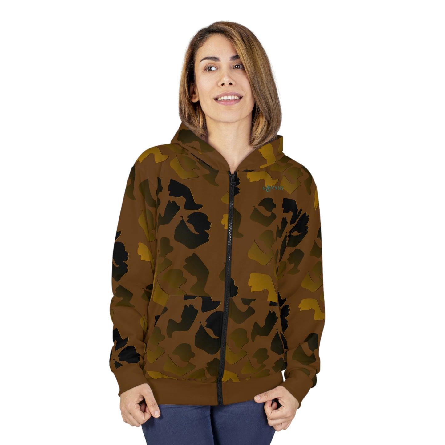 Brown Camouflage AOP Unisex Zip Hoodie